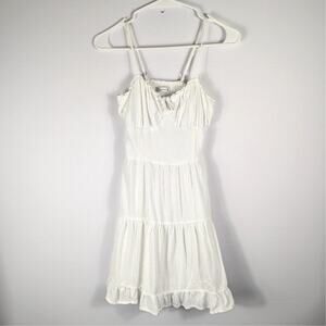 Hollister Dress XS White Smocked Tiered Mini Viscose Spaghetti Strap Womens